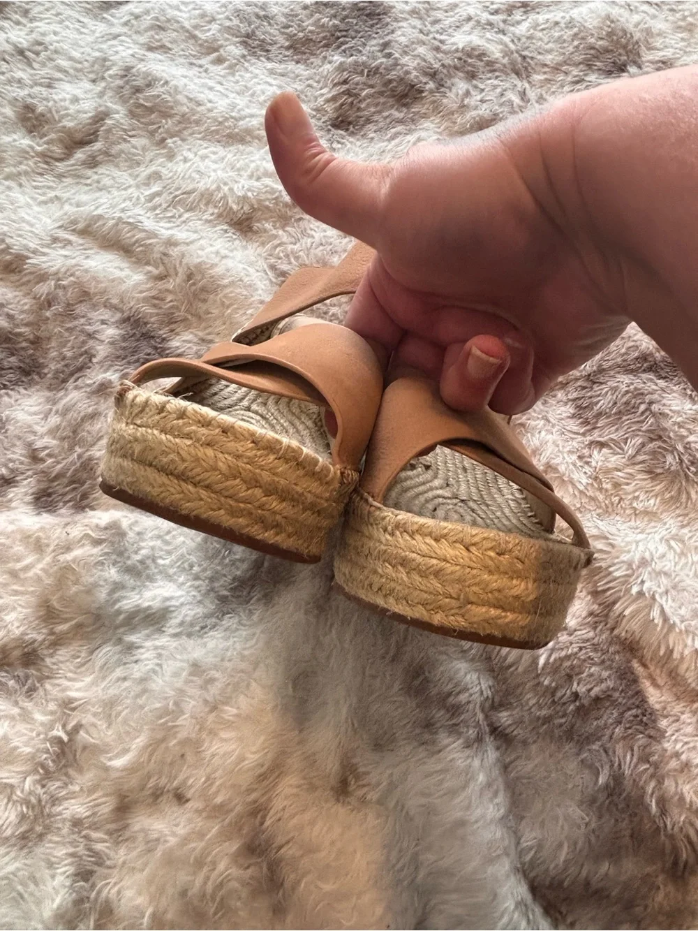 Kenneth Cole New York Cognac Brown Espadrille Wedge Slides